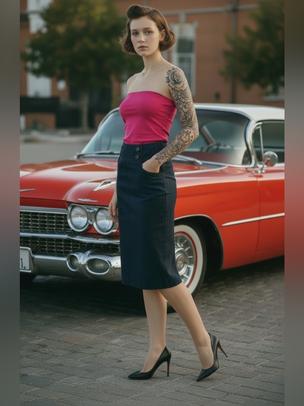 Vintage Y2K Dark denim skirt with button detail 14 16 pin up rockabilly retro